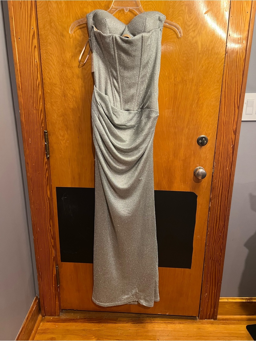 JLUXLABEL Metallic Knit Strapless Top in Silver